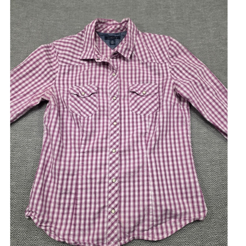 Tommy Hilfiger Womens Purple White Gingham Western Snap Button Down Shirt Medium